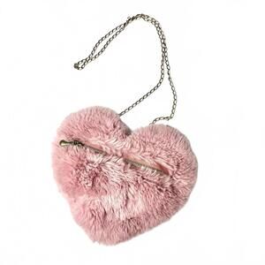 Pink Heart-Shaped Faux Fur Crossbody Bag